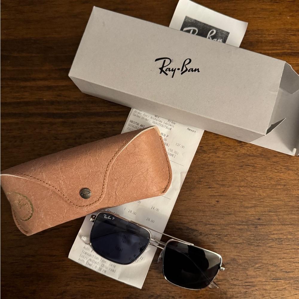 Ray-Ban Silver Polarized Sunglasses with Blue Lenses